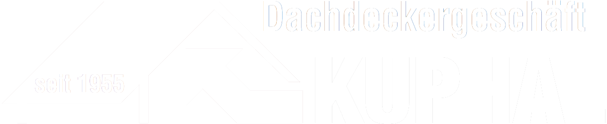Logo von Dachdecker Kuphal in Weiß auf rotem Untergrund